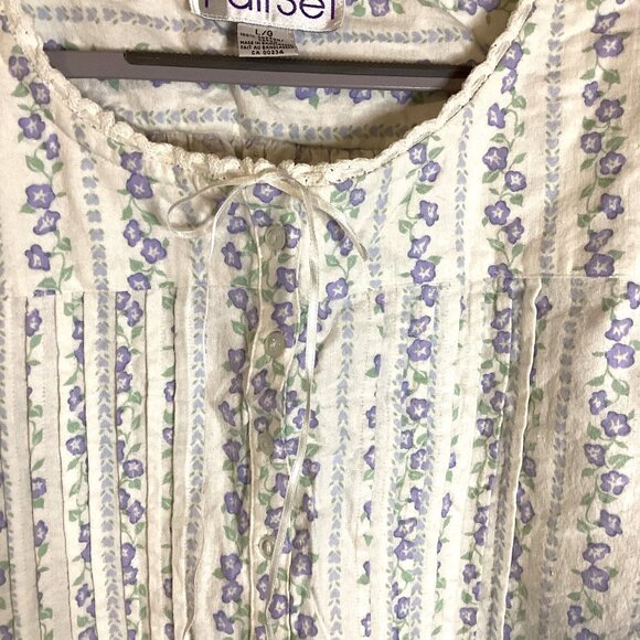 Fairset Women's Vintage Flannel Cotton Floral Long Nightie Nightgown Size L - Picture 3 of 9